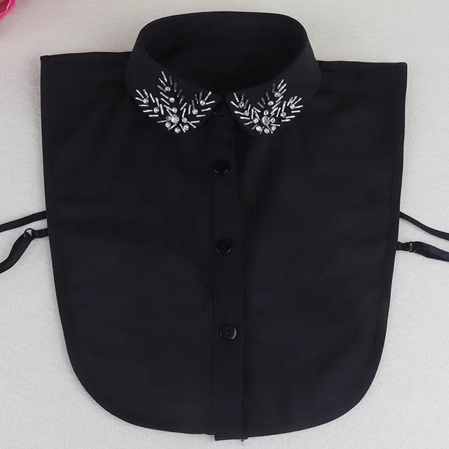 Fashion Ladies Fake Collar for Women Chiffon Fake Collar Rhinestone False Collar Lapel Detachable Button Half-Shirt Blouse Top