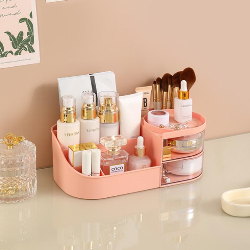 

Drawer-type Cosmetics Storage Box Desktop Dressing Table Jewelry Skin Care Product Shelf lipstick Multifunctional Makeup Box розовый