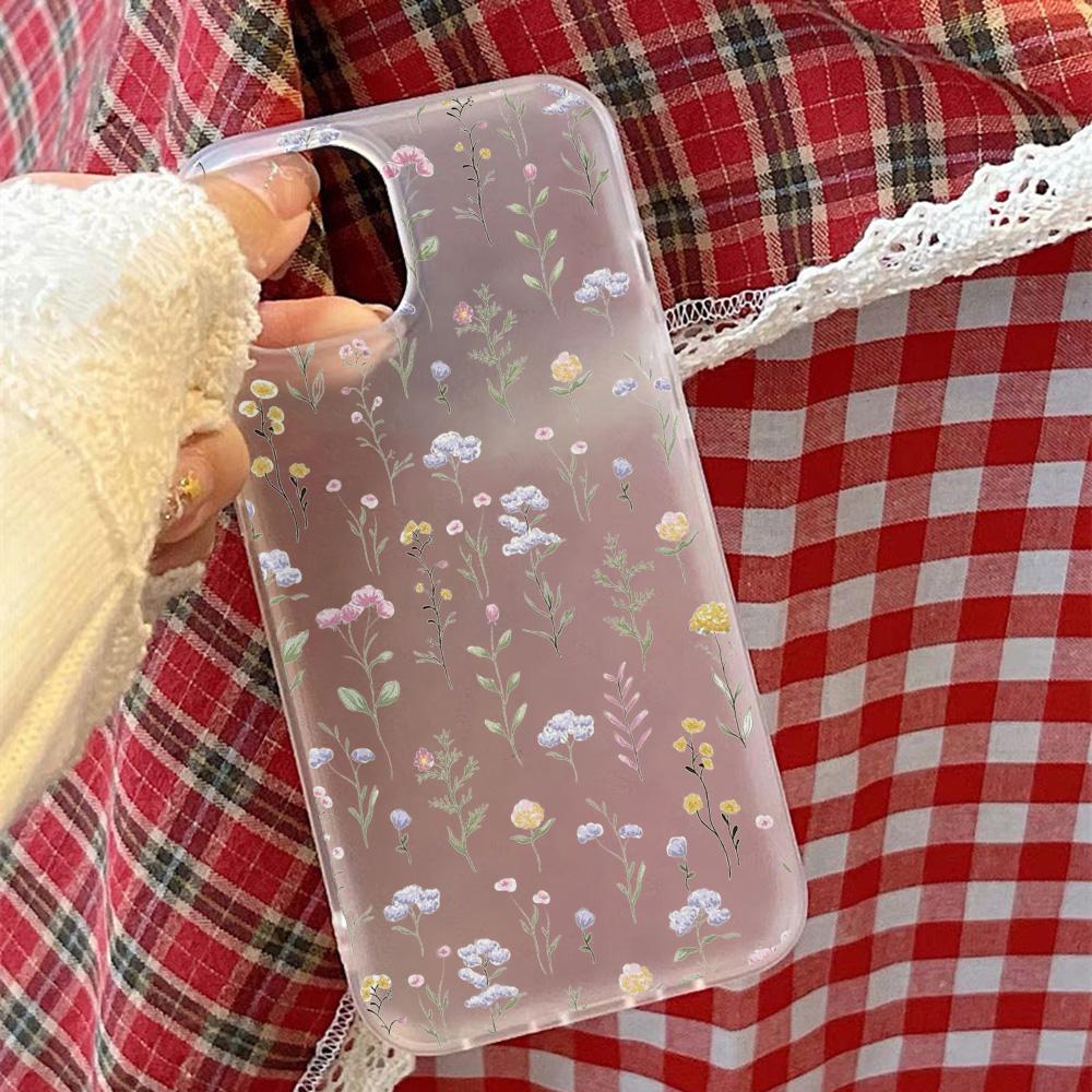 Mobile Phone Cases for iPhone 11 13 15 Pro Max 12 14 Pro Max Case iPhone 16 15 Plus 13 Pro 12 Frosted Texture Painted Cartoon Flowers