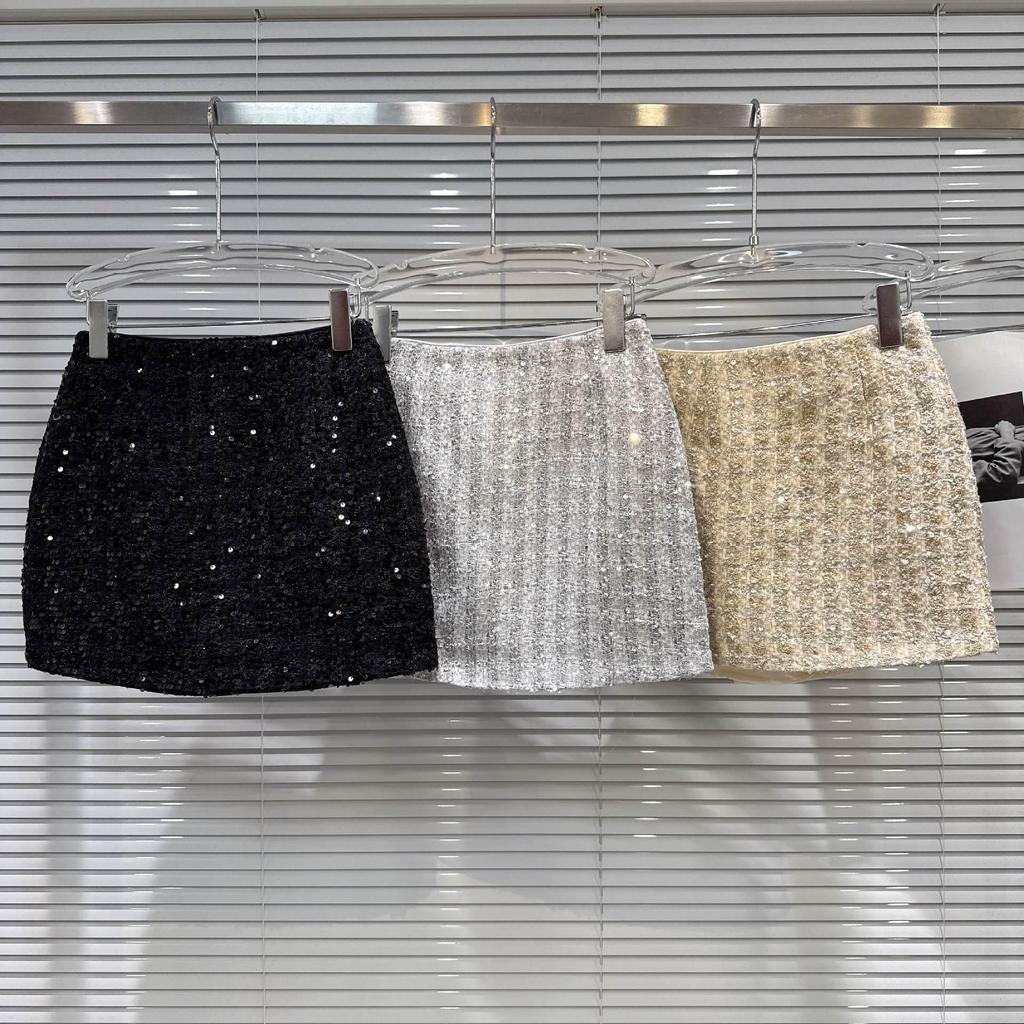 2025 Winter French Chic Sequin Tweed A-line Short Skirt