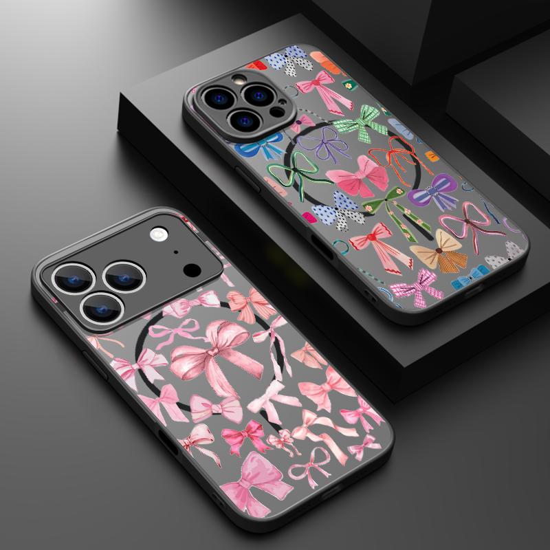 Colorful Bowknots Print Case For iPhone 17 Pro Max Case iPhone 16 15 14 13 Pro Max 17E Magnetic For Magsafe Thin Ring Hybrid TPU+PC Matte Cover