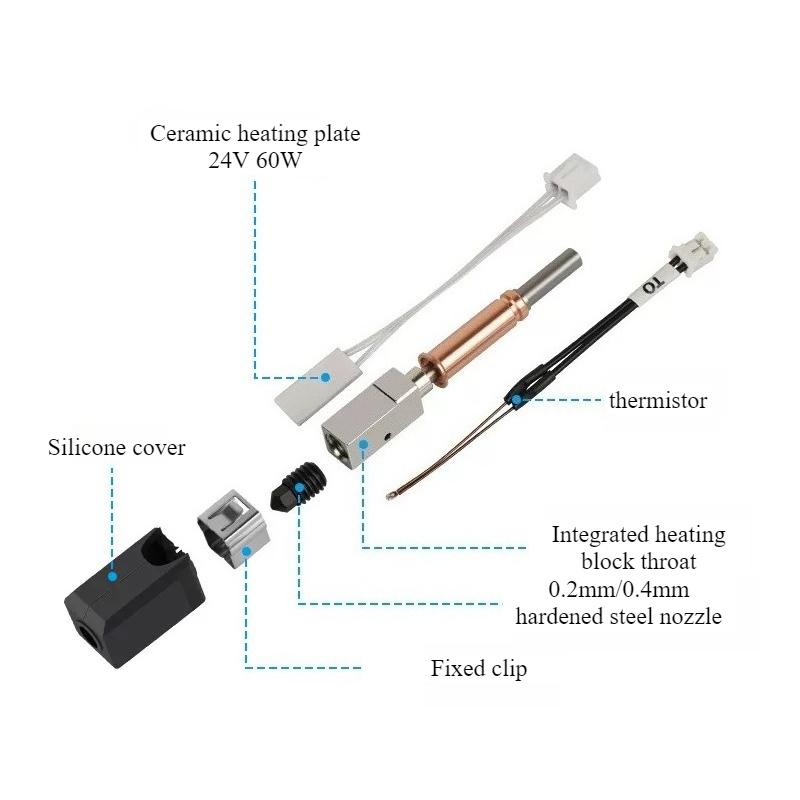 

Anycubic Kobra3 Upgraded Ceramic Hot End Kit New Hardened Steel Nozzle Extrusion Print Head 60W Hot end kit 0.4MM