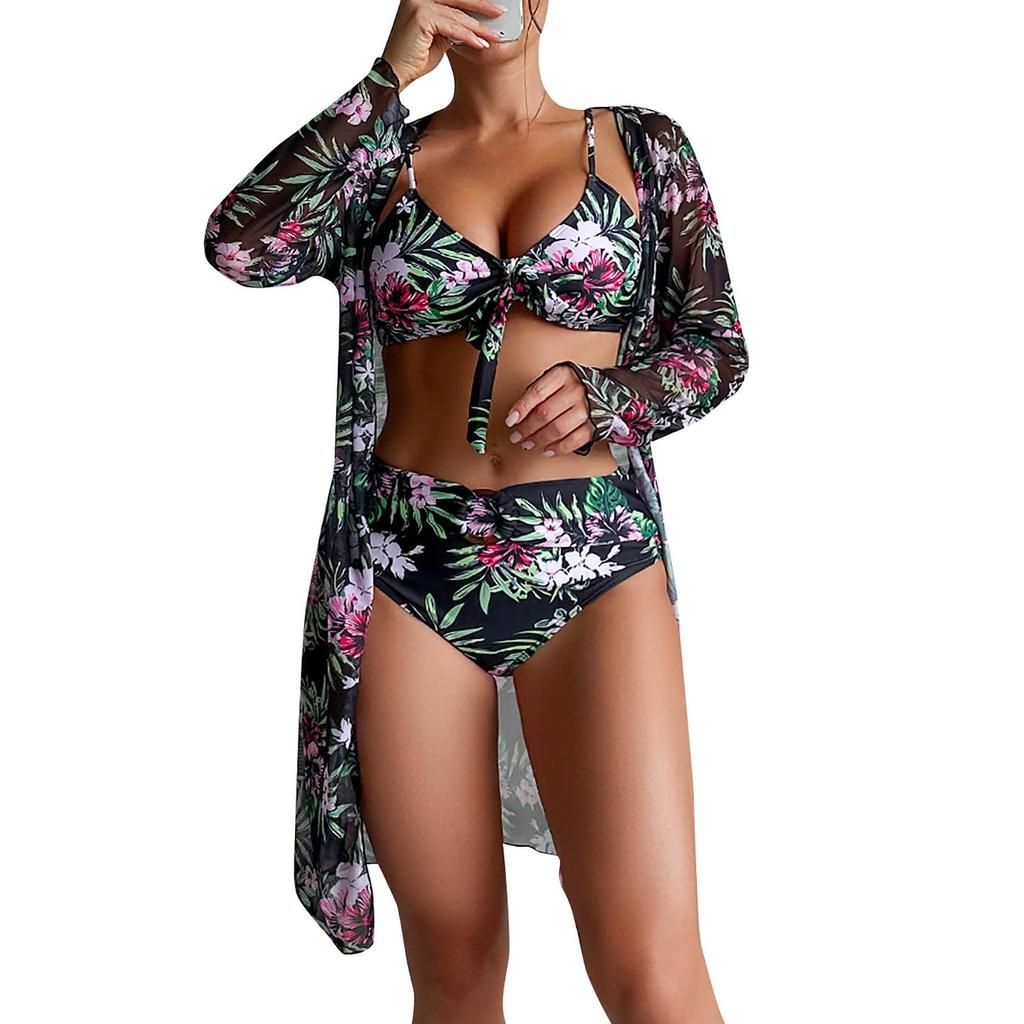 Women's Sexy Split Print Swimsuit Long Skirt Set (3 Sets)