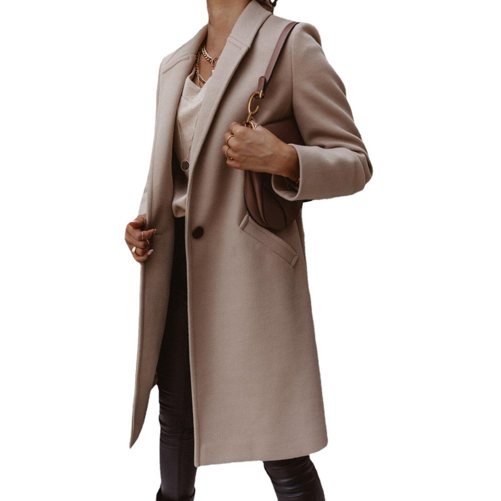 2026 Nieuwe Dames Wolmix Trenchcoat, Reverskraag Middellang Knopen aan de Voorkant Overjas voor Herfst Winter Casual Kleding