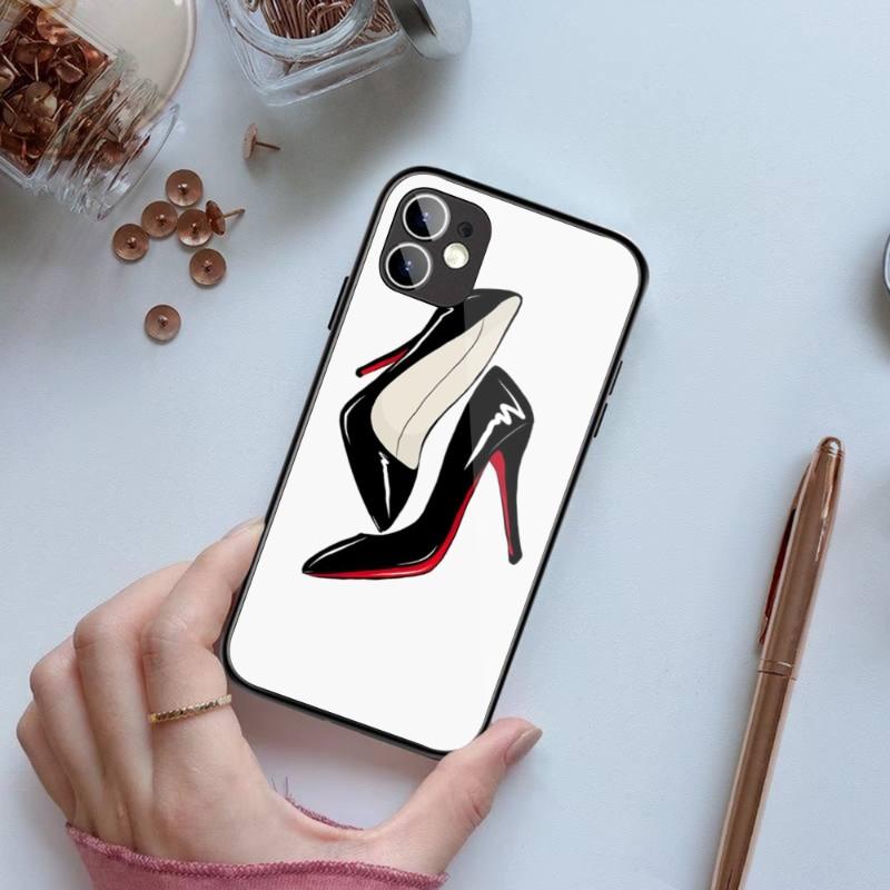 Fashion Girls High Heels Phone Case For IPhone 14 13 12 11 XS X 8 7 6 Plus Mini Pro Max SE 2022 Black PC TPU Glass Phone Cover