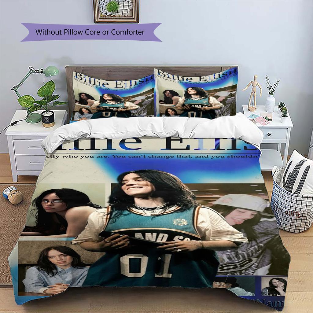 Billie Eilish Custom Name Pattern Bedding,Quilt Set Quilt Cover Pillowcase Home Birthday Gift(1 * Duvet Cover + 2 * Pillowcase, Without Core)