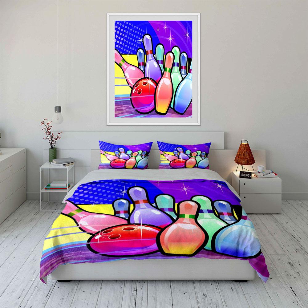 Colorful Bowling Set For Recreation Multiple Sizes Kid'S And Adults' Bedroom Exquisite 3Pc Bedding Set, Gift