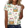 Women's Fashionable Casual Short-Sleeved Raglan Sleeve Easter Print T-Shirt Top