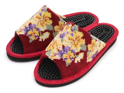 Made In Japan Chenille Pansy Pattern Healthy Slippers Healthy Reflexology Room [Healthy Sandals, Slippers, Shoes] (Red)