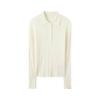 Women's 100% Wool Polo Collar Sweater with Gauze Wave Pattern - Spring/Autumn Pullover Base Layer
