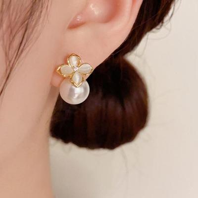 High-Grade frauen Ohrringe Süße Katzenauge Stein Blumen Perle Ohrringe Temperament Hundert Mit Vier-Blatt kleeblatt Ohrringe