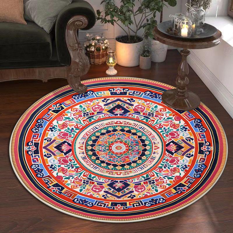 Bohemian Style Round Carpet Non-slip Living Room Rugs Study Decoration Chair Mat Soft Cute Girl Room Decor Carpets Easy Cleaning