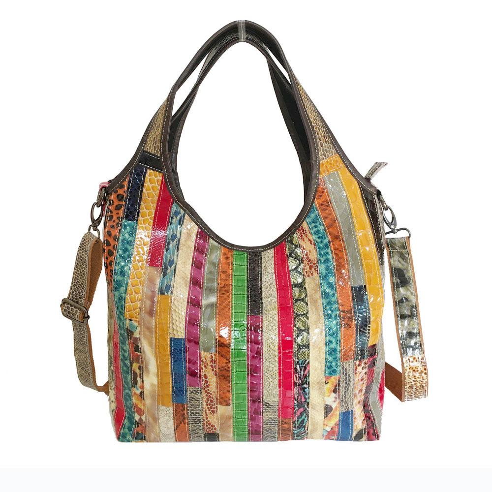 Damentasche Leder Schultertasche Messenger Bag Farbstreifen Farblich passende Retro Leder Damentasche Umhängetasche