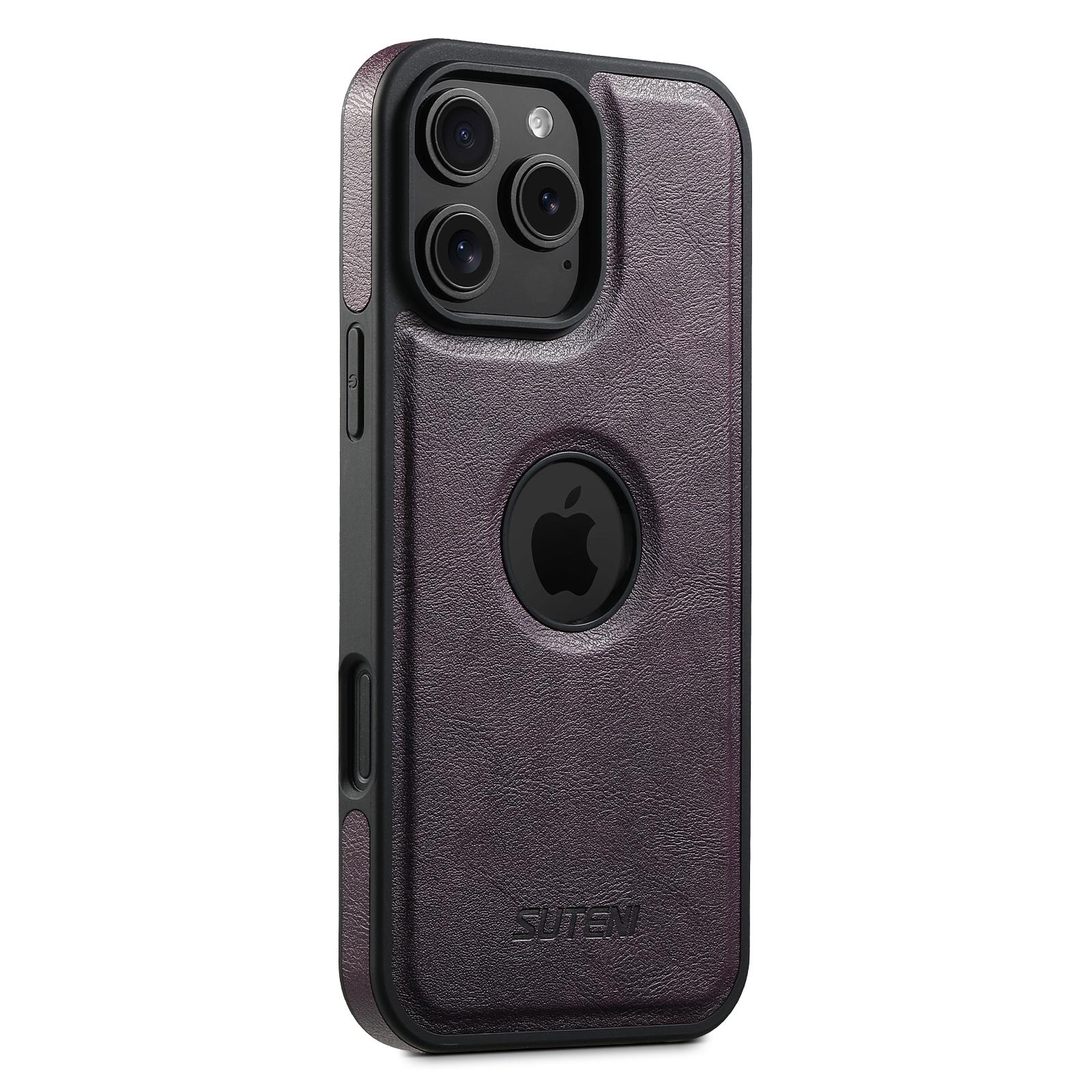 

SUTENI G1 For iPhone 16 Pro Magnetic Case Waxy Texture Leather Coated TPU Phone Cover Purple