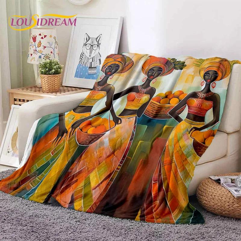 Cartoon Africa Ethiopian Custom Painting Art Soft Flannel Blanket for Bed Bedroom Sofa Picnic,Throw Blanket for Outdoors Leisure