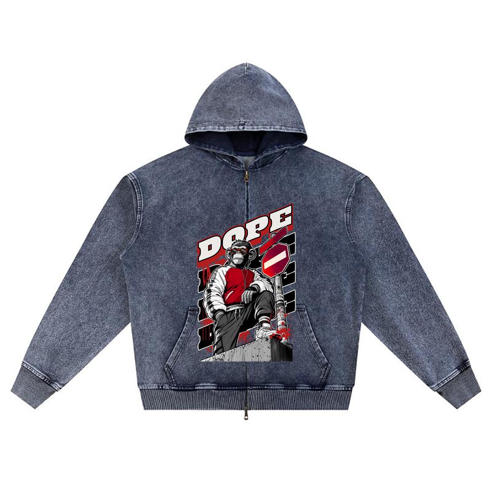 DTG print Knitted Denim Zip-Up Hoodie Dope Brother Print Zipper Hoodies  