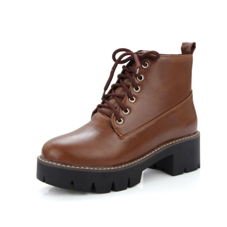 

Autumn new women s shoes Martin boots round head lace-up short boots flat casual large size women s boots 39 коричневый