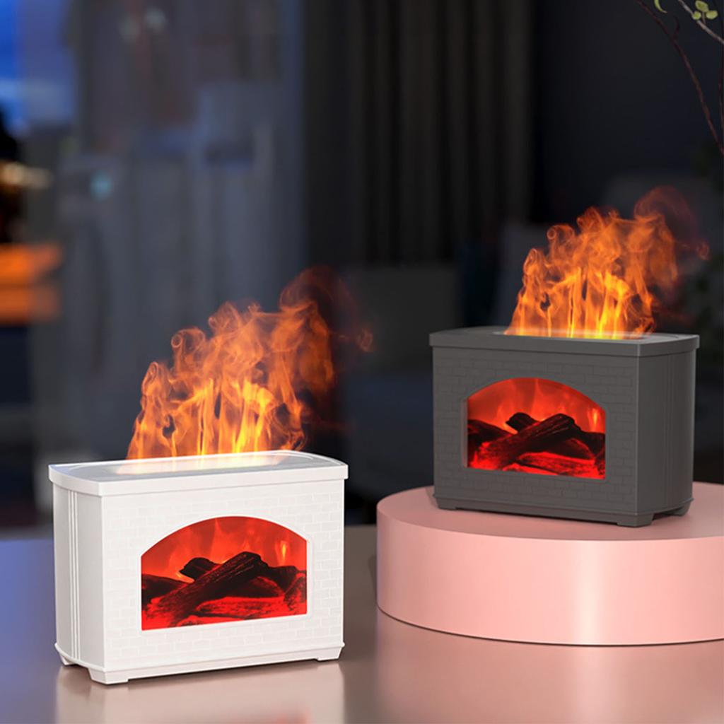 270ml Mist Humidifier Simulated Fireplace Design Power Off Protection Fire Diffuser for Home Black