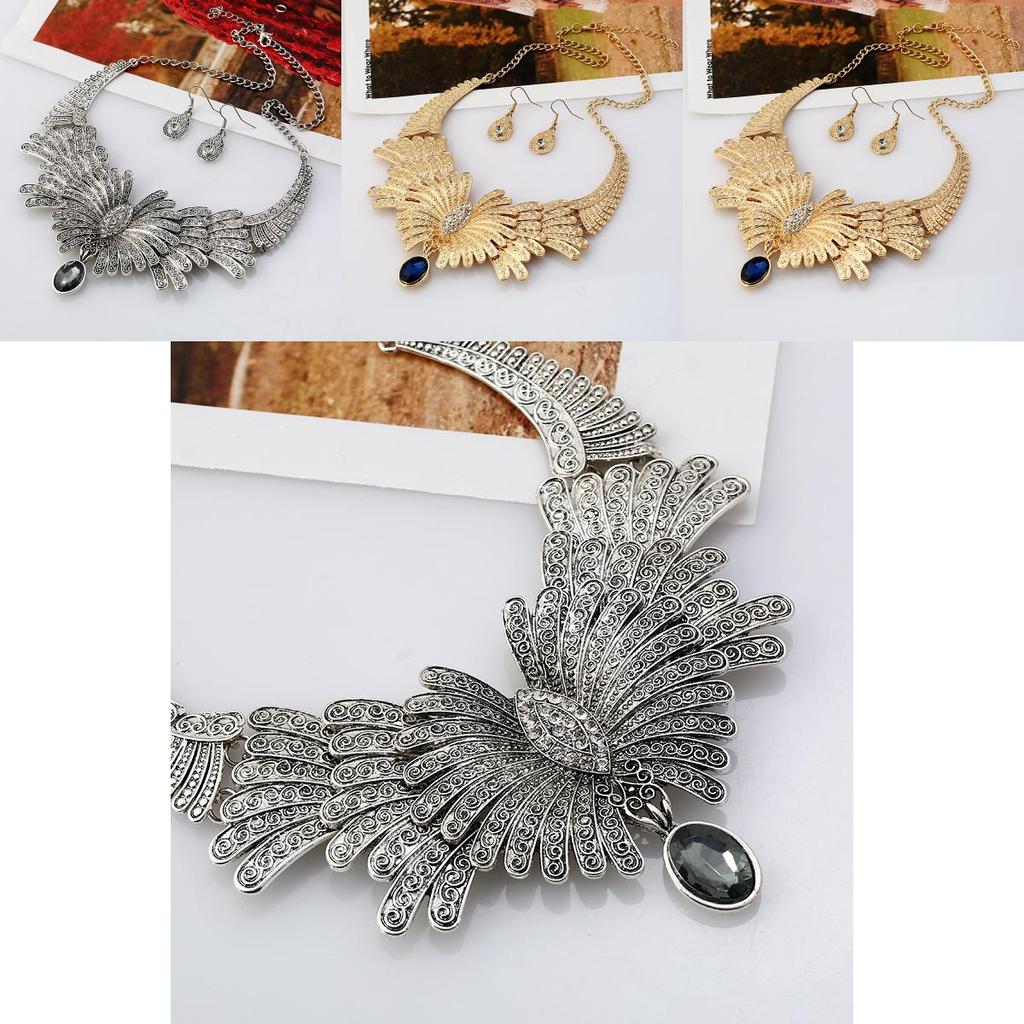 Art Deco Style Alloy Necklace And Drop Earrings Set For Vintage Fashion Enthusiasts