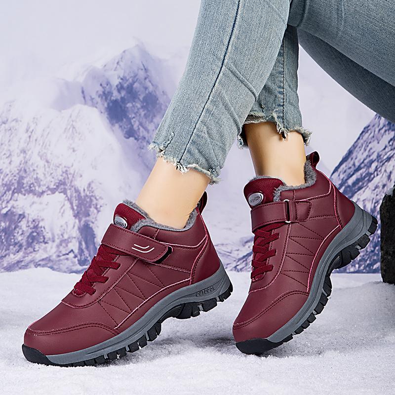 Unisex Plush Snow Boots Waterproof Cotton Shoes Couple Winter Outdoor Walking Ankle Boots Anti-slip Fur-lined Hiking Shoes