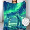 Polar Bear Under the Aurora Printed Flannel Blanket, Air Conditioning Blanket for Dormitory and Office Naps, Flannel Blanket Gif