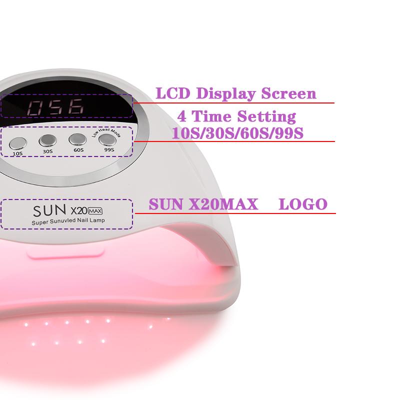 320W SUN X20MAX Nail Dryer Machine 72 LEDs UV LED Lamp for Nails Gel Polish Curing Manicure Lamp 10/30/60/99s Timer LCD Display