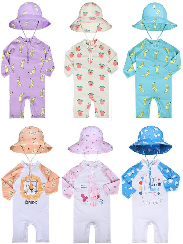 Kids' Cute Quick-Dry One-Piece Swimsuit: Long Sleeve, Sun Protection for Boys, Girls, Infants & Toddlers