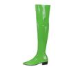 Women Candy Colour Over the Knee Boots Wide Calf Size 31~48 Chunky Low Heel Pointy Toe Patent Leather Comfortable Boot Zip Shoes