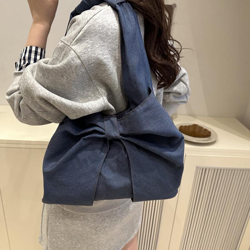 Modische und minimalistische Denim-Umhängetasche mit exquisiter Schleife, Nische, Pendler-Tragetasche KTY