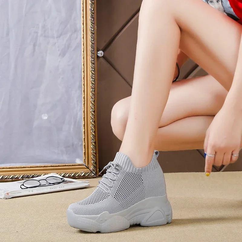Módní prodyšné síťované robustní tenisky dámské 2025 jaro léto pletené boty zvyšující výšku žena bílá ležérní obuv zapatillas