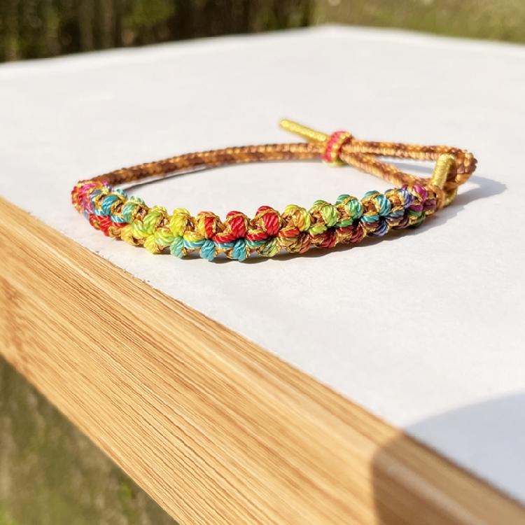 Handcrafted Cotton Rope Bracelet Elastic Wristchain Peach Flower Knots Handchain