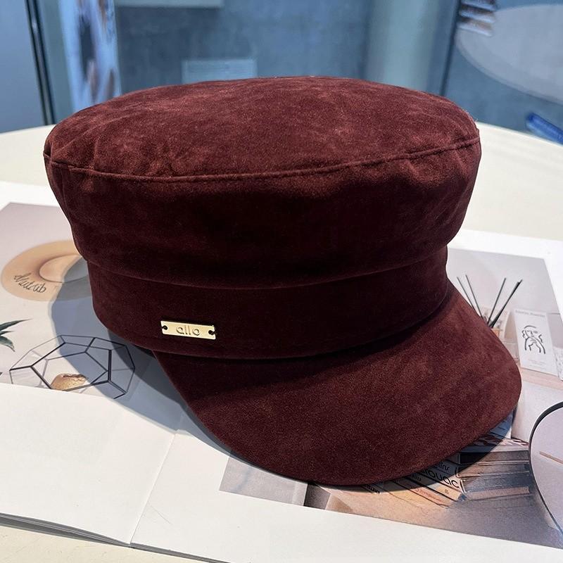 Modern Velvet Beret Hat For Women With Sun Shade For Fall Winter Casual Style