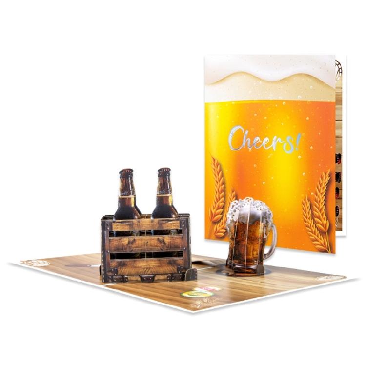 Elegant 3D Beer Bottle and Mug Popping Up Greeting Card for Celebrating Birthdays and Father's Day Retirement Cards