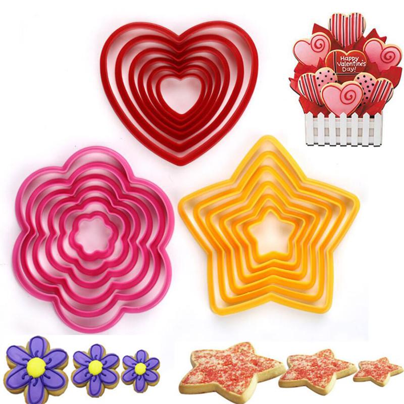 6 Adet Fondant Pasta Kalıbı Kabartıcı Geometrik Kalp Yıldız Çiçek Kurabiye Kesici Bisküvi Mührü Piston Kabartma Pasta Süsleme Aletleri
