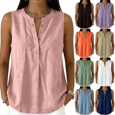 Women Sleeveless V Neck Button Front Loose Fit Casual Tank Top Lightweight Summer Blouse for Daily Wear Office Travel
