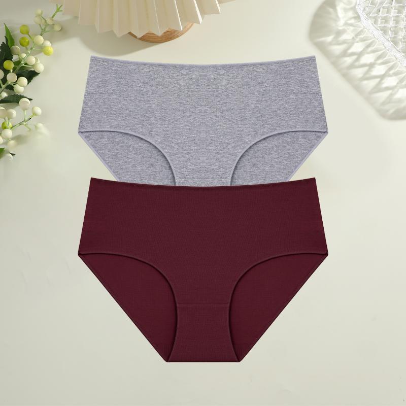 FINETOO 2Pcs/Set Cotton High Waist Panties Plus Size Solid Underwear Female Comfort Underpants Stretchy Lingerie S-XXL Intimates