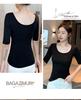 Women's Black Slim-Fit Modal Half-Sleeve Round Neck T-Shirt
