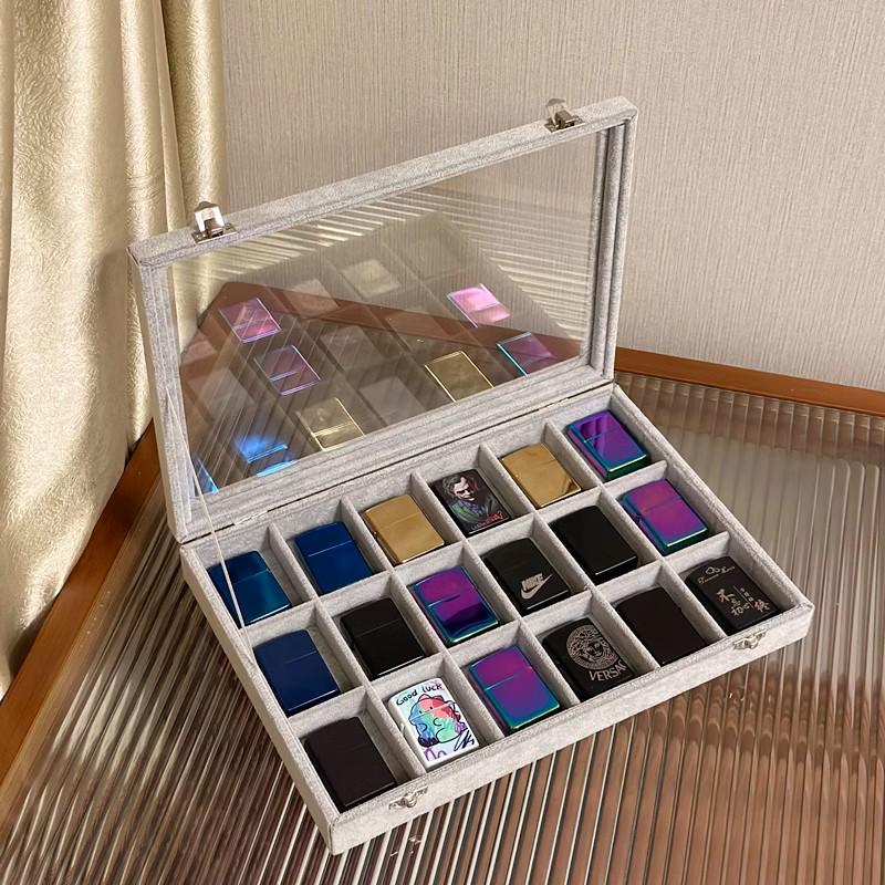 Transparent Glass Zippo Lighter Storage Box with Lid for Flint and Kerosene