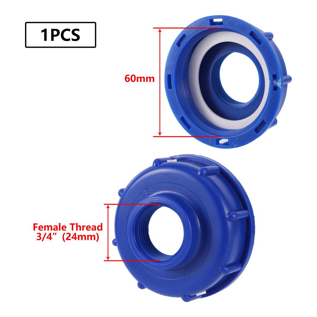 IBC-Tankadapter Kraftstofftank-Anschlussstück S60 Gewindekappe 60mm auf 1"3/4"1/2" Innengewinde Hahnanschluss Gartenbewässerungsventil-Anschlussstück
