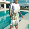 Men's 3D Printed Sports Two-Piece Set O-Neck T-Shirt Plant Pattern Printing Casual Fitness Short Sleeve Tops Shorts
