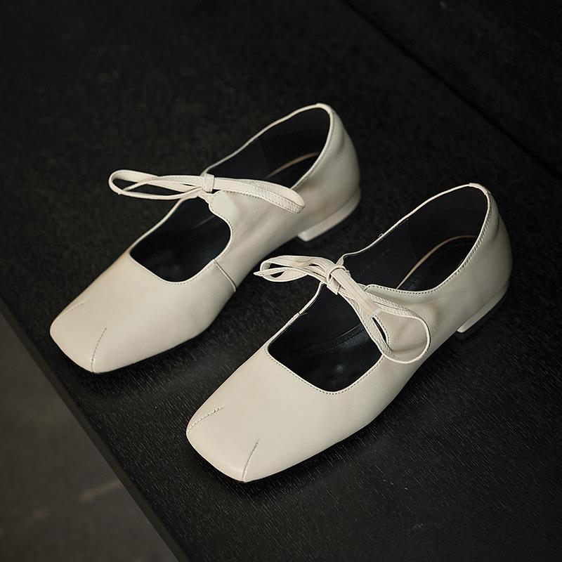 Fashion Genuine Leather Casual Loafers for Women Flats Shoes Lace-Up Low Heels Spring Shoes 2025 Soft Office Dress Size 34-40 heel women