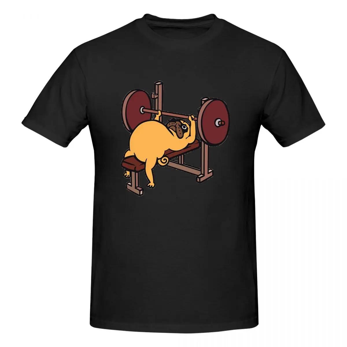

Pug Bench Press T-shirt Men s Funny Tee Men Round Neck Short Sleeve Retro Street High-quality Crew-neck Short-sleeved Men s Tee 4XL