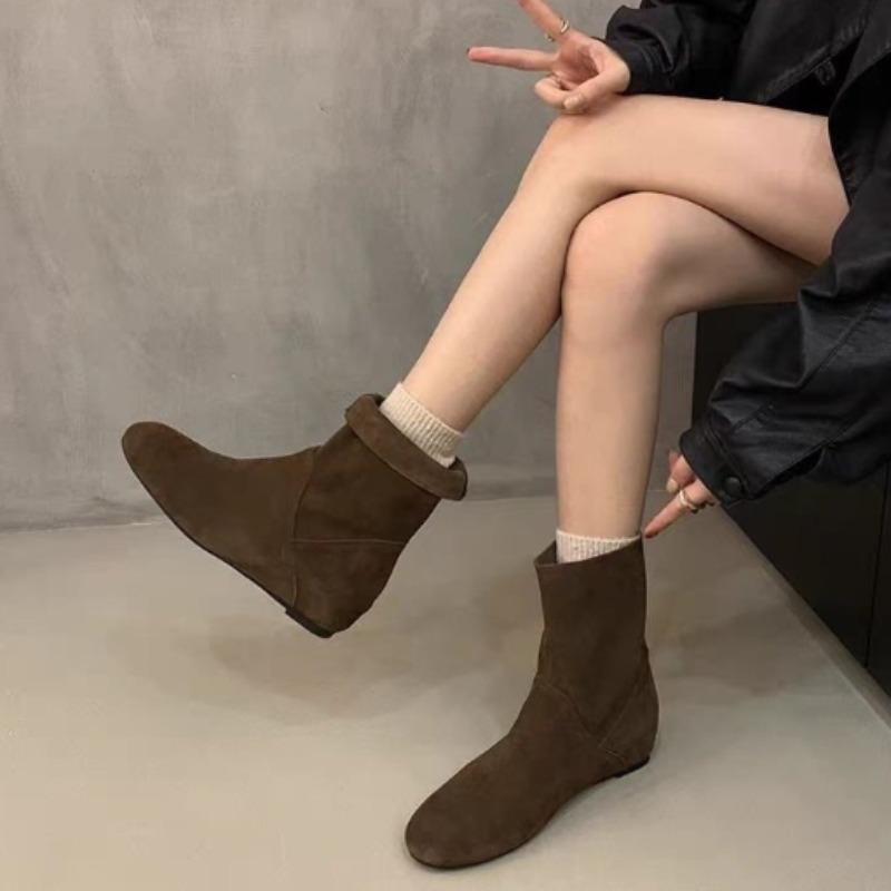 

Новый стиль Женские ботинки из коровьей замши Натуральная кожа Разделенный носок Женская обувь Толстый каблук Межподошва Короткие ботинки для женщин Ботинки 40 кофейный