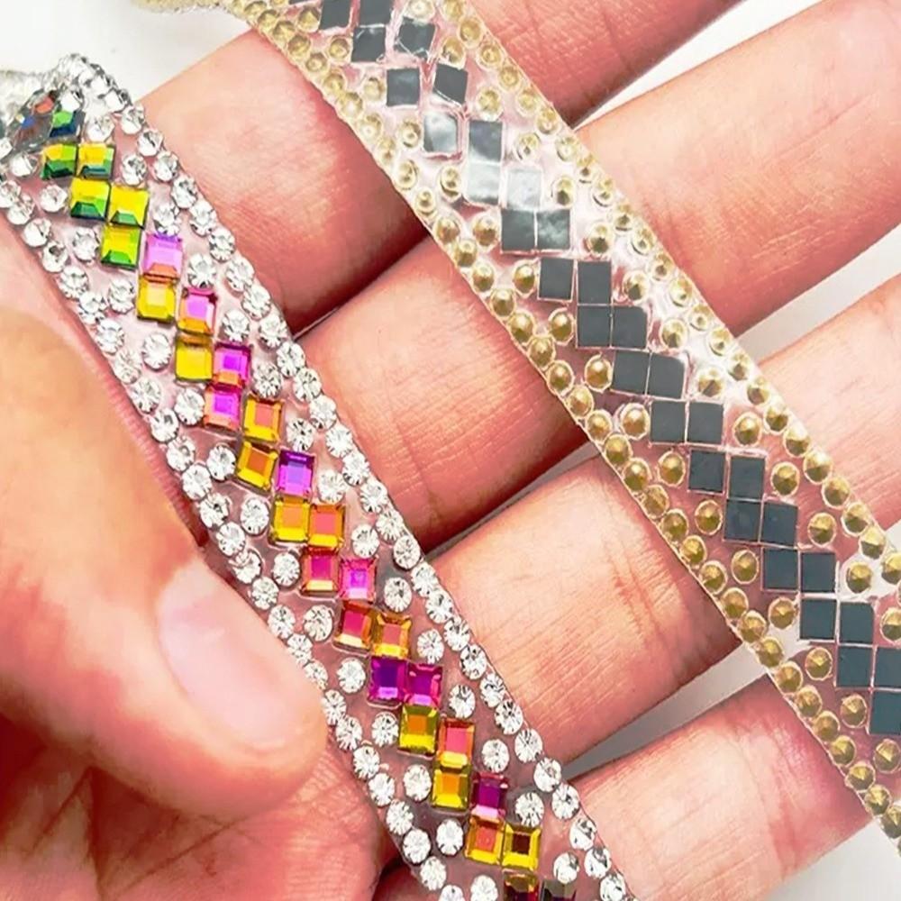 Sticky Trim Self Adhesive Rhinestone Chain Shiny DIY Crystal Trim Colorful Rhinestone Band Wedding Dress