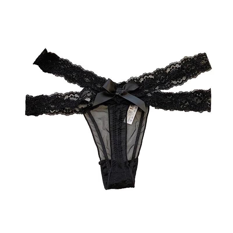 Desire Goddess Lace Thong: Sexy Low Waist Mesh Bow T-Back Panty for Women