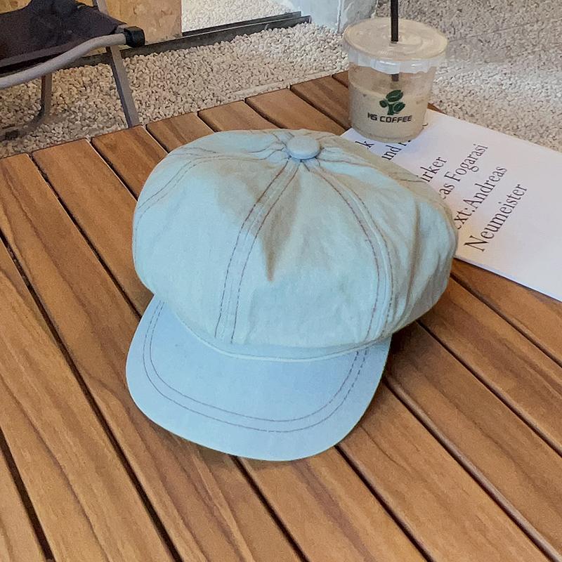 Washed and made old newsboy hat lady literary and retro denim octagonal hat blue beret painter hat man
