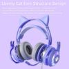 Cat Ear Headphones Purple Gaming Headset with Mic for Switch Xbox One PS4 PS5, Cute Girl Kids Wired Headphones Light up Kawaii Kitty Noise Cancelling