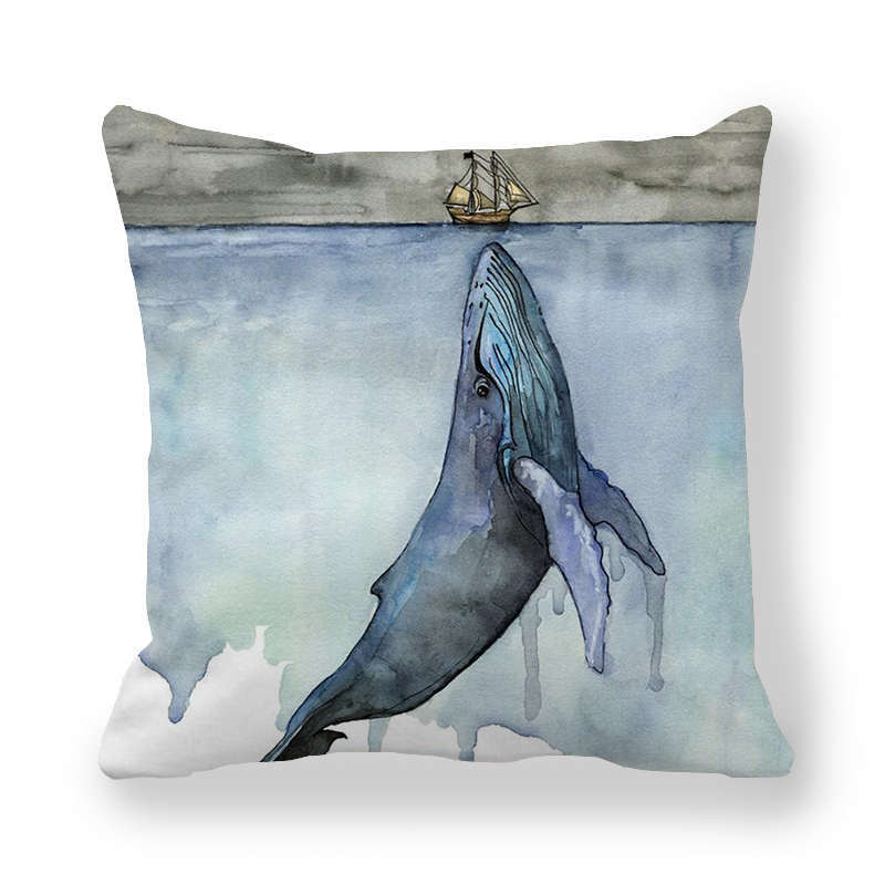 Watercolor Art Of Whale Pattern Digital Printing Short Plush Pillow Covers For Car Sofa Office Cushion Cover Home Goods
