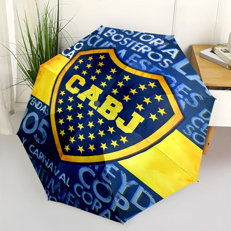 Club Atlético Boca Juniors Print Automatic Umbrella, 8 Rib Iron Frame, Plastic Handle, Suitable for Outdoor Travel &Daily , Ideal Gift