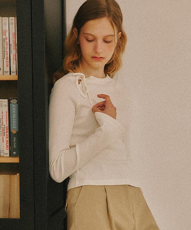 RONRON Side Ribbon Bow Long Sleeve Ivory